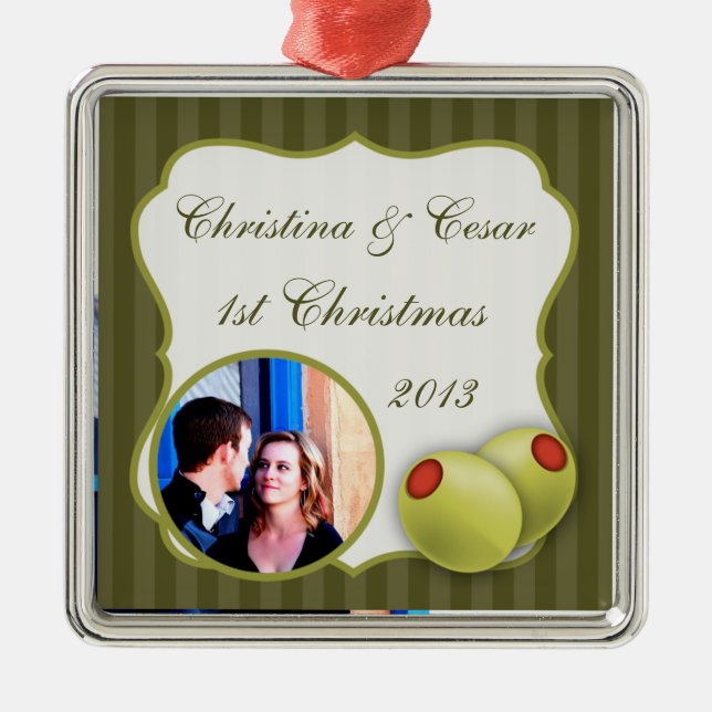 Personalised Custom Ornament Martini Olives Green (Front)