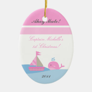 Personalised Custom Ornament Pink Sail Boat Whale