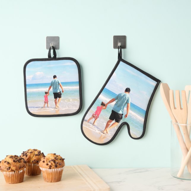 Personalised Custom Photo Design Your Own Oven Mitt & Pot Holder Set (Insitu(Hanging))