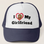 Personalised Custom Photo I Love My Girlfriend Trucker Hat<br><div class="desc">A blossoming romance. A happy couple. Personalised Custom Photo I Love My Girlfriend. A cool awesome design for a boyfriend or girlfriend to celebrate their relationship and publicly declare their love for their partner and significant other. The romantic design can be given as a gift for Valentine’s Day, anniversary, birthday...</div>