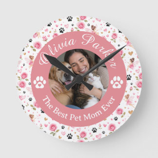 Personalised Custom Photo & Name Pet Lover Round Clock