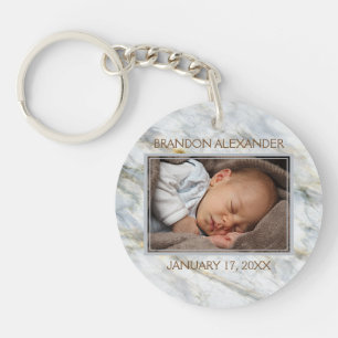 Personalised Custom Photo On Blue Marble Pattern Key Ring
