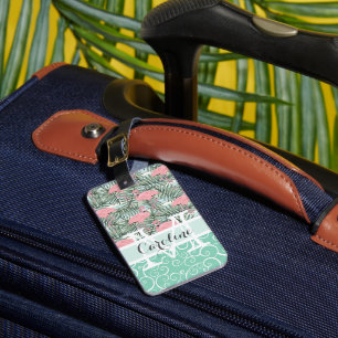 Personalised Custom Pink Flamingoes Pattern Luggage Tag