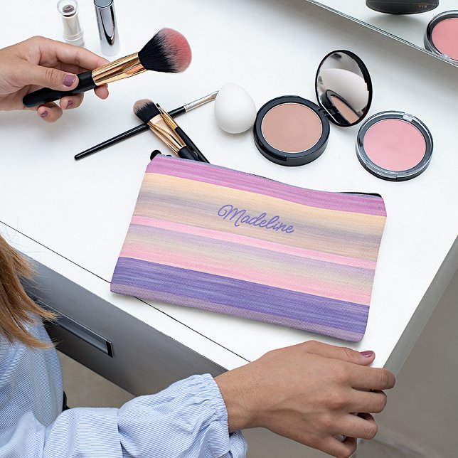 Personalised Custom Pink Violet Purple Stripes Accessory Pouch (Creator Uploaded)