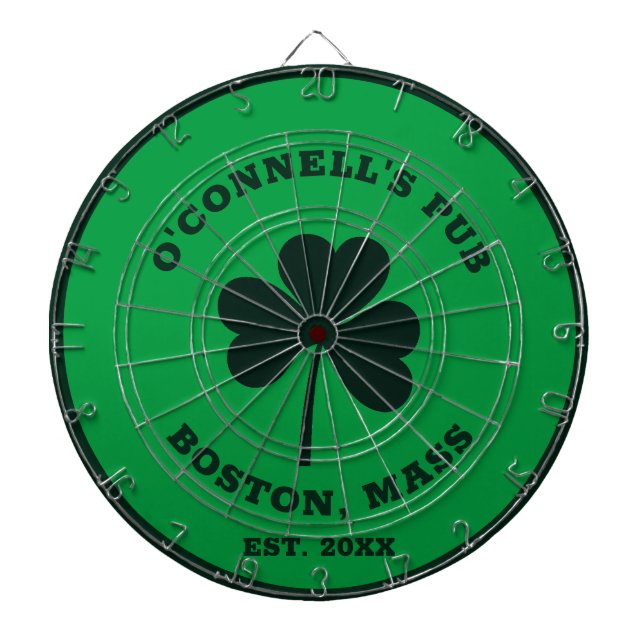 Personalised Custom pub name green clover shamrock Dartboard (Front)