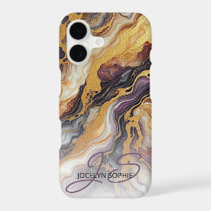Personalised Custom Purple Black White Gold Marble