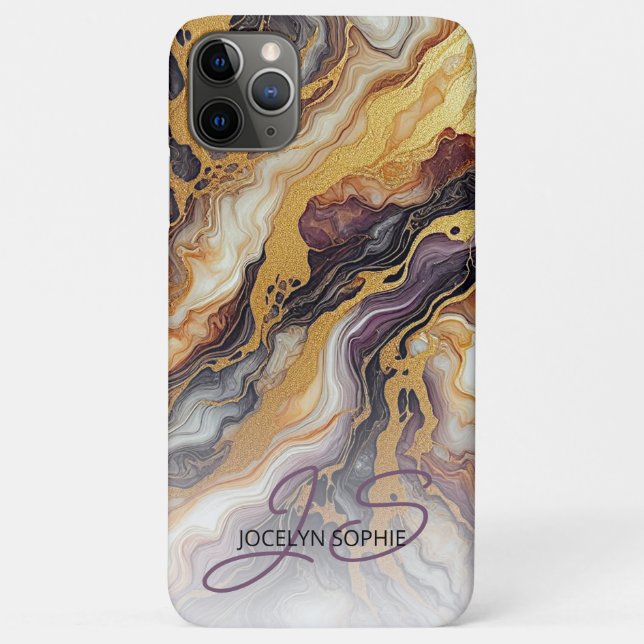 Personalised Custom Purple Black White Gold Marble Case-Mate iPhone Case (Back)