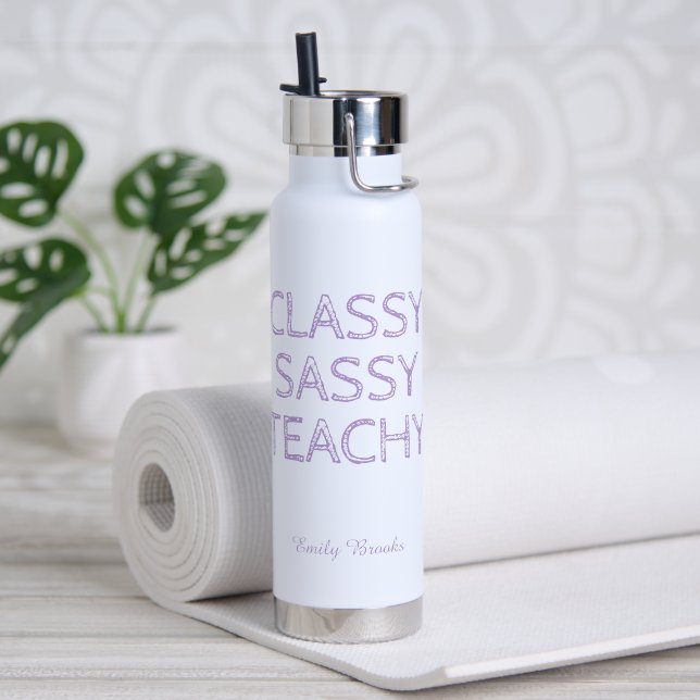 Personalised Custom Purple Teacher Gift Idea Water Bottle (Yoga (Rotated))