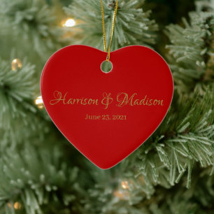 Personalised Custom red Couple Name Date Wedding  Ceramic Tree Decoration