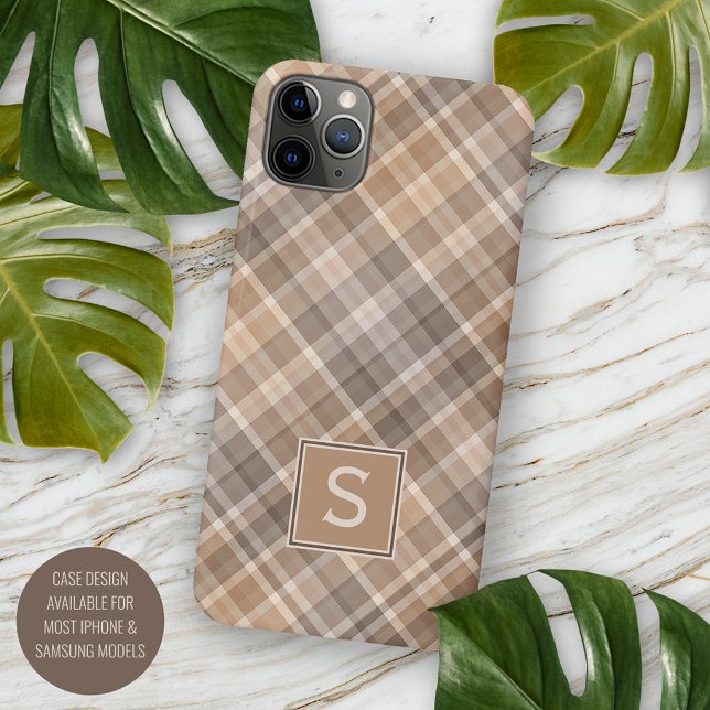 Personalised Custom Rustic Beige Brown Plaid Case-Mate iPhone Case (Creator Uploaded)