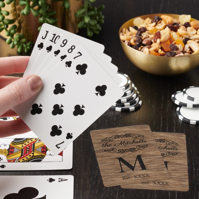 Personalised Custom Rustic Wood Grain Pattern Playing Cards (In Situ)