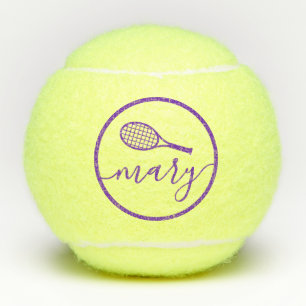 Personalised Custom Script Name Purple Tennis Balls