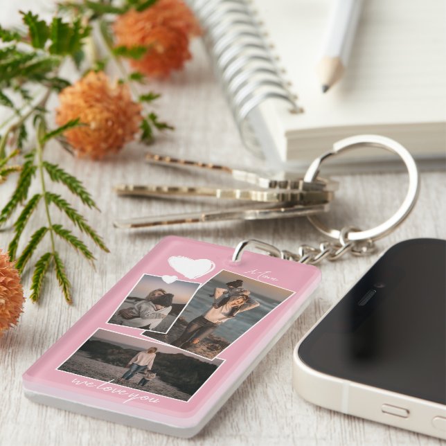 Personalised Custom Simple Photos On Light Pink Key Ring (Front Right)