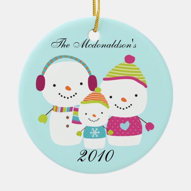 Personalised Custom Snowman Family Ornament (Front)