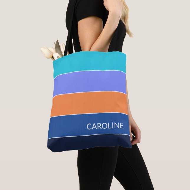 Personalised Custom Striped Shopping Tote Bag  (Close Up)