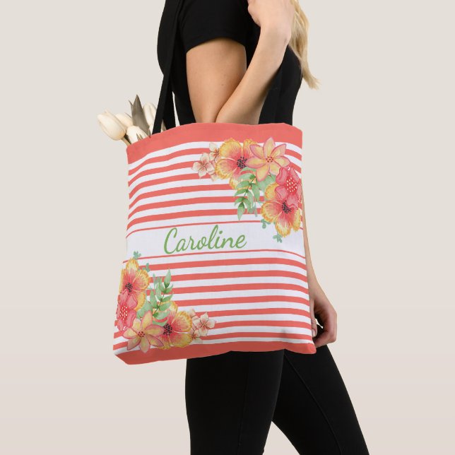 Personalised Custom Summer Floral Art Pattern Tote Bag (Close Up)