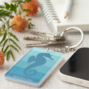 Personalised Custom Teal Blue Seahorse Keychain