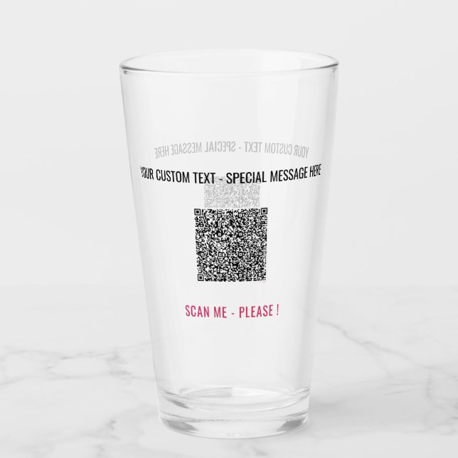 Personalised Custom Text and QR Code Glass (Front)