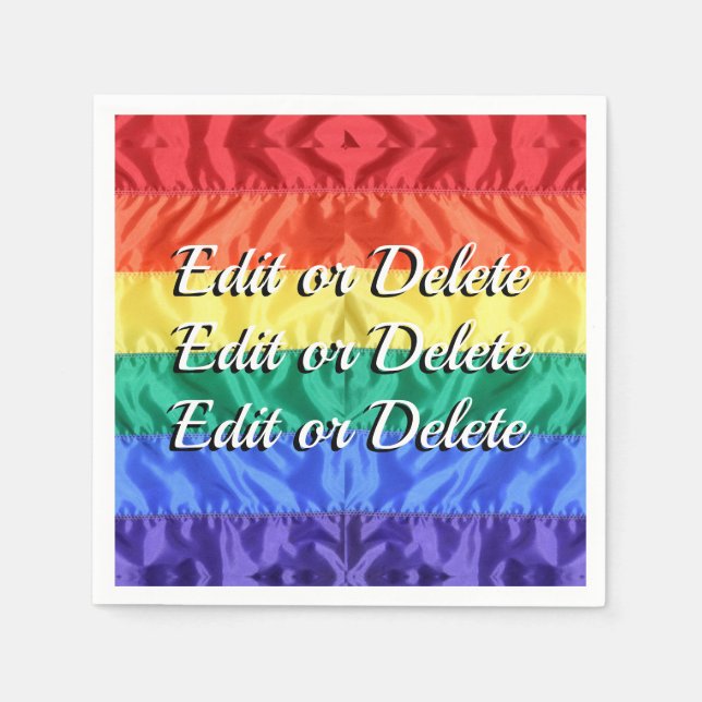 Personalised Custom Text Gay Pride Rainbow Stripes Napkin (Front)