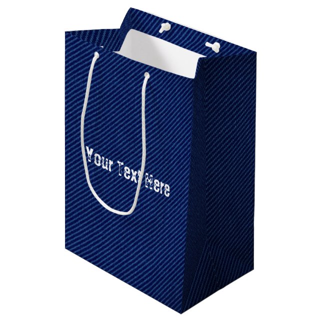 Personalised Custom Text Gift Bag Faux Blue Denim (Front Angled)