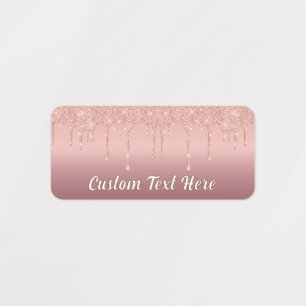 Personalised Custom Text Rose Gold Glitter Labels