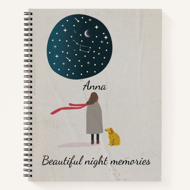 Personalised Custom text watercolor grey cute chic Notebook (Front)