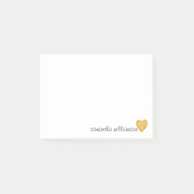 Personalised Custom Trendy Glam Gold Foil Heart Post-it Notes (Front)