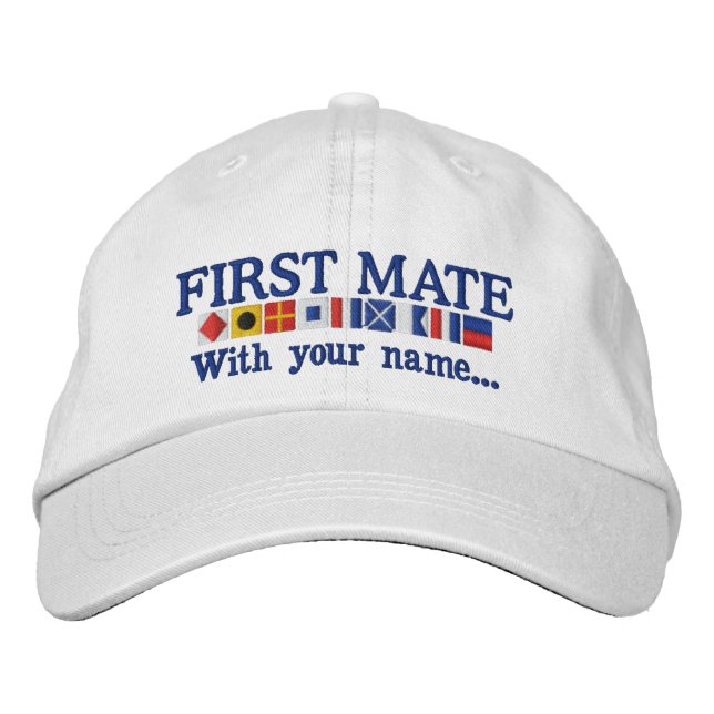 Personalised Custom Your First Mate Nautical Flags Embroidered Hat (Front)