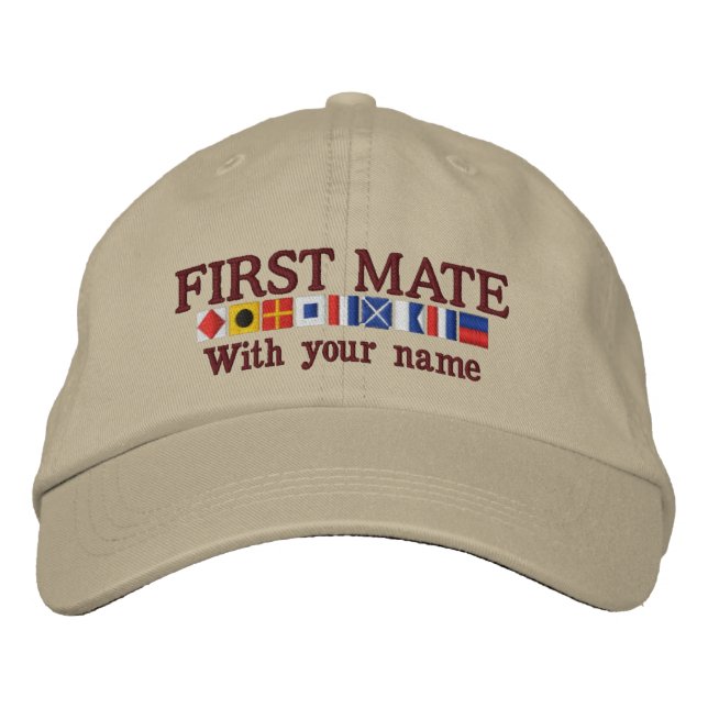 Personalised Custom Your First Mate Nautical Flags Embroidered Hat (Front)