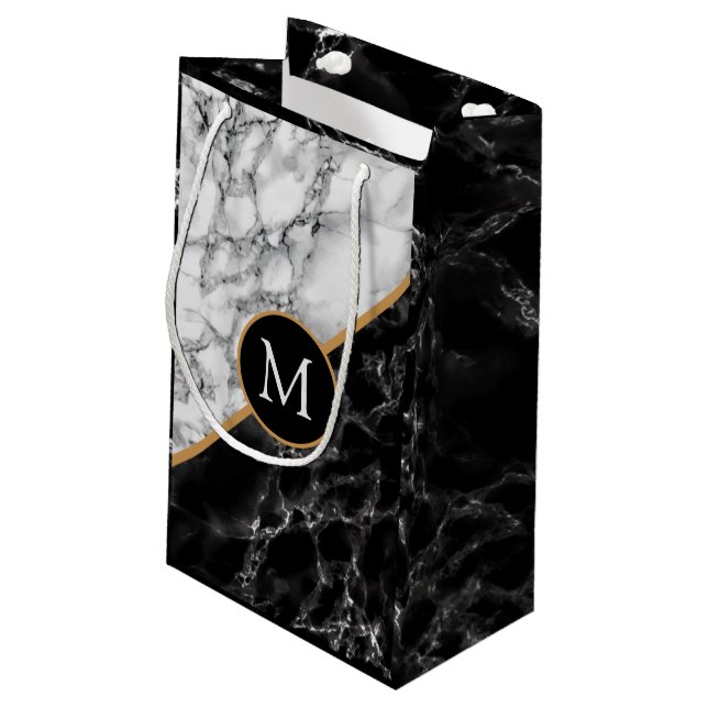 Personalised Custom Your Letter Gift Bag Marble (Back Angled)