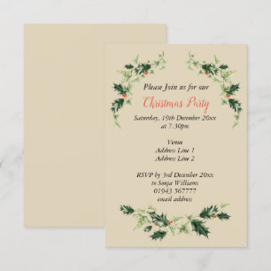 Personalised, Customisable Holly and Ivy Christmas Invitation