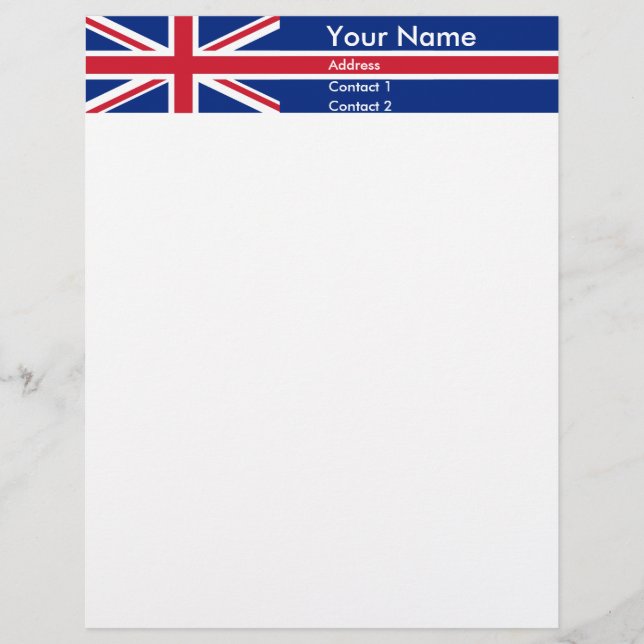 Personalised customisable United Kingdom Flag Letterhead Template (Front)
