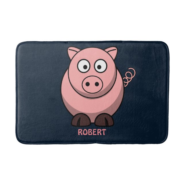 Personalised customised Animal Pig Blue Bath Mat (Front)