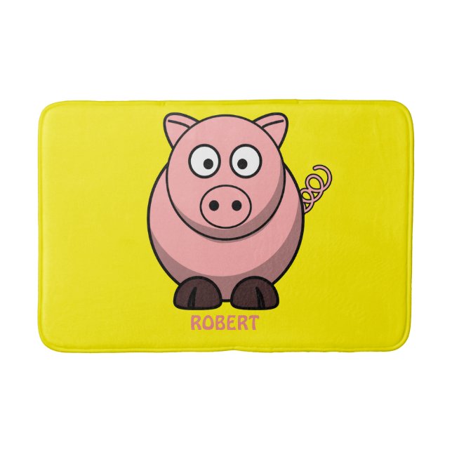 Personalised customised Animal Pig Blue Bath Mat (Front)