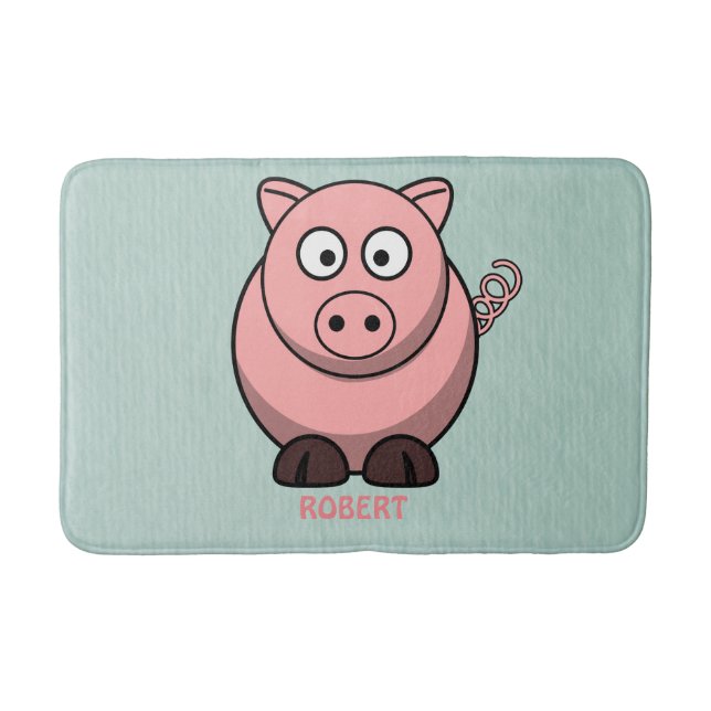 Personalised customised Animal Pig Blue Bath Mat (Front)