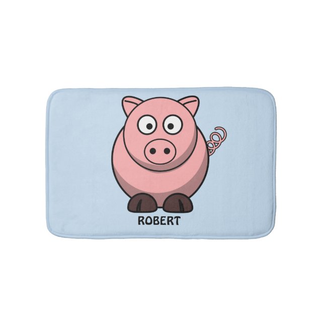 Personalised customised Animal Pig Blue Bath Mat (Front)