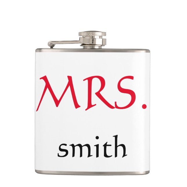 Personalised customised Mrs. Wedding Bride Hip Flask (Front)