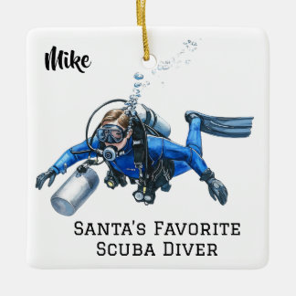 Personalised Customised Suba Diving Man Christmas Ceramic Ornament