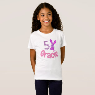 Personalised Cute 5th Birthday girl purple Hare T-Shirt
