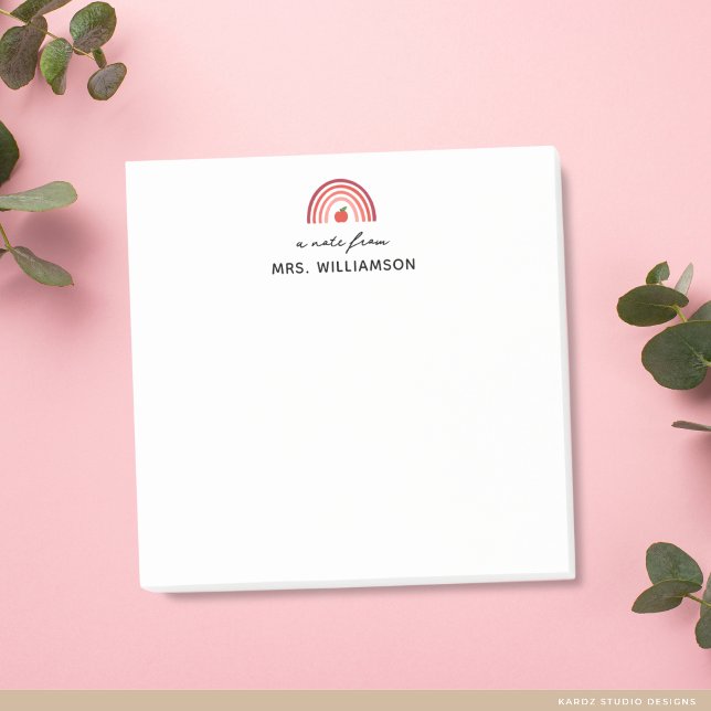 Personalised Cute A Note From Teacher Name Post-it (Post-it notes are shown in 3 x 3 inches. Personalize with the teacher's name.)