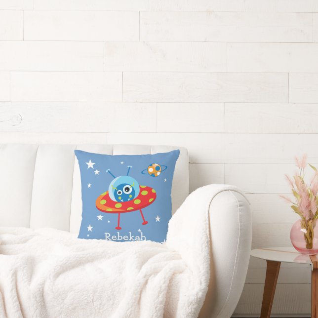 Personalised Cute Alien Spaceship Cushion (Couch)