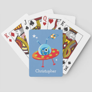 Personalised Cute Alien Spaceship Playing Cards