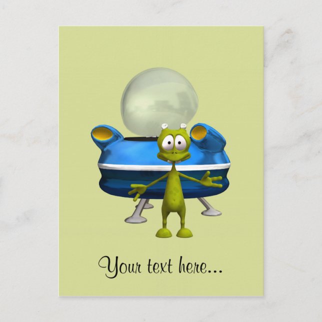 Personalised Cute Alien UFO Space Cartoon Postcard (Front)