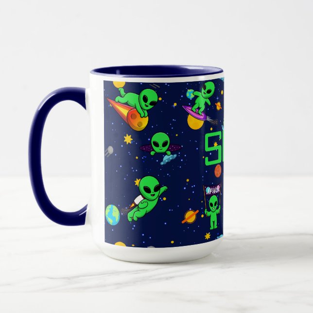Personalised Cute Aliens in Space Mug (Left)