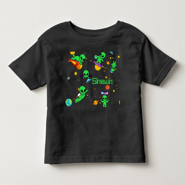 Personalised Cute Aliens in Space Toddler T-Shirt (Front)