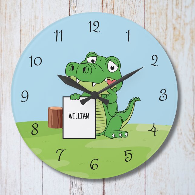 Personalised Cute Alligator Kids Wall Clock (Creator Uploaded)