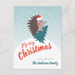 Personalised Cute and Modern Hedgehog Christmas Postcard