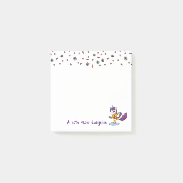 Personalised Cute and Simple Floral Unicorn Post-it Notes (Front)