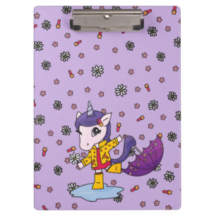 Personalised Cute and Simple Purple Floral Unicorn Clipboard