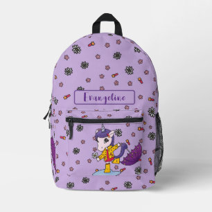 Personalised Cute and Simple Purple Floral Unicorn Printed Backpack